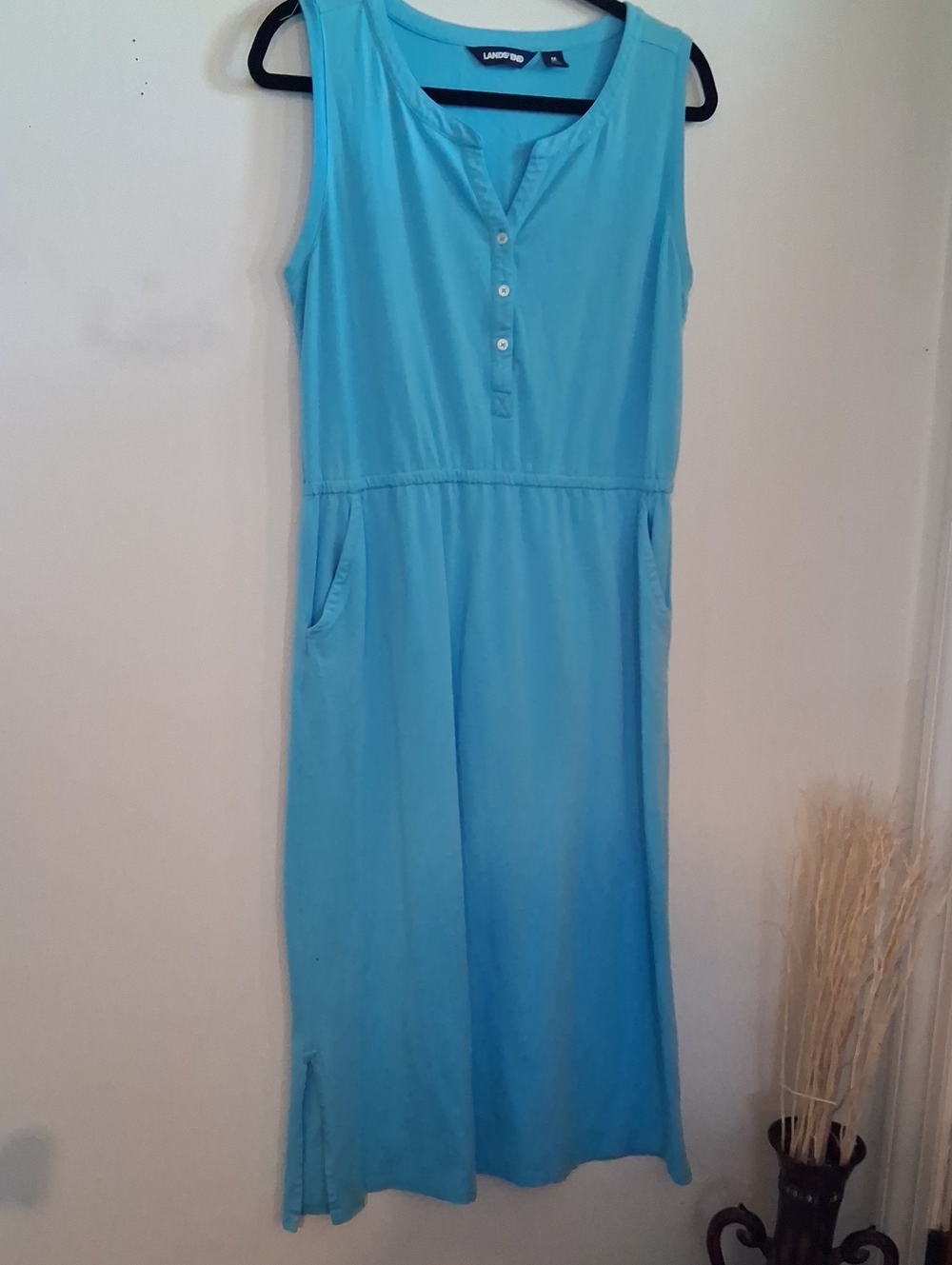 Lands' End Sleeveless Turquoise Maxi Dress with Pockets
